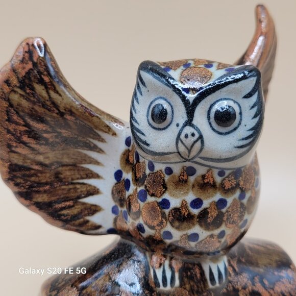 Vintage Owl On Branch Tonala Mexican Folk Art Ceramic Pottery Figurine - Picture 2 of 15